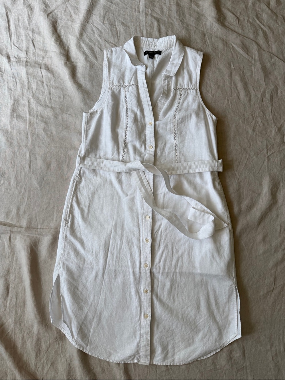 Banana Republic linen and cotton Sleeveless Button Down Tie Waist Midi dress - Picture 8 of 14